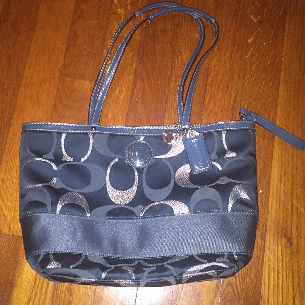 Beautiful coach purse teal/silver sparkle